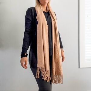 Unbranded | Cashmere Camel Caramel Long Fringe Unisex Scarf Wrap Soft Warm Tan